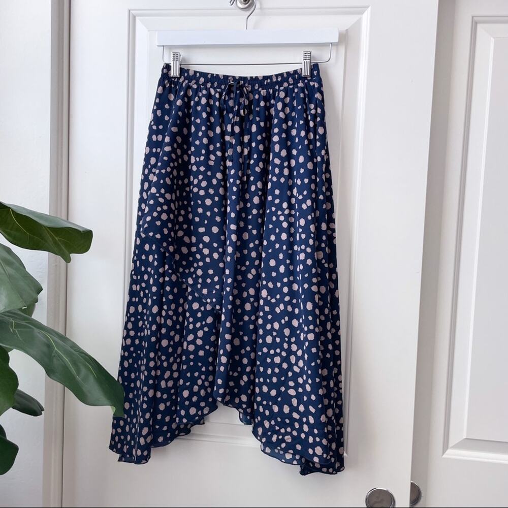 Listicle Navy Cream Dot Flowy Midi Skirt S